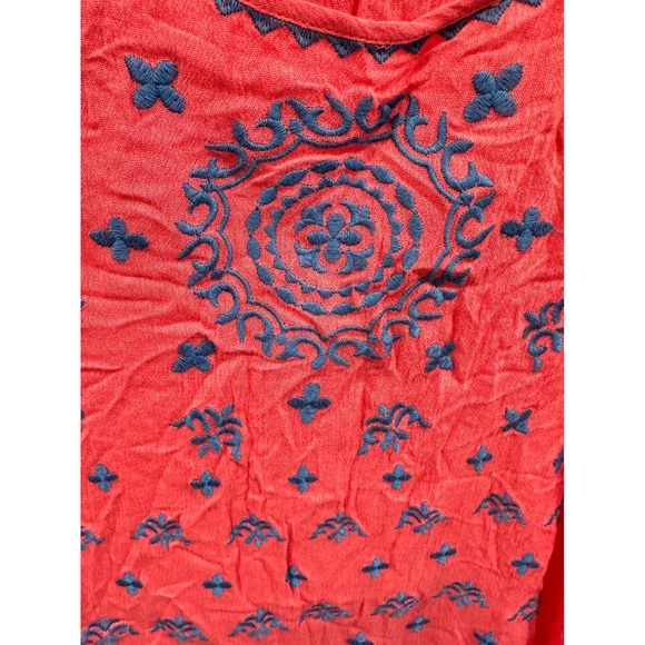 THML Embroidered Tank Top Sleeveless Blouse Coral Blue Medallion Bohemian Medium - Picture 2 of 7